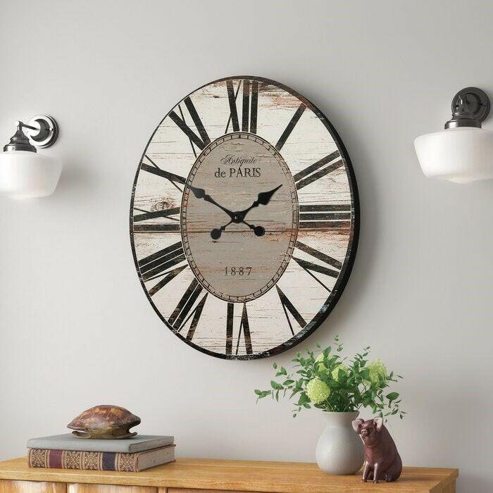 White Washed Oversized Distressed Paris Wood Wall Clock - FurniFindUSA