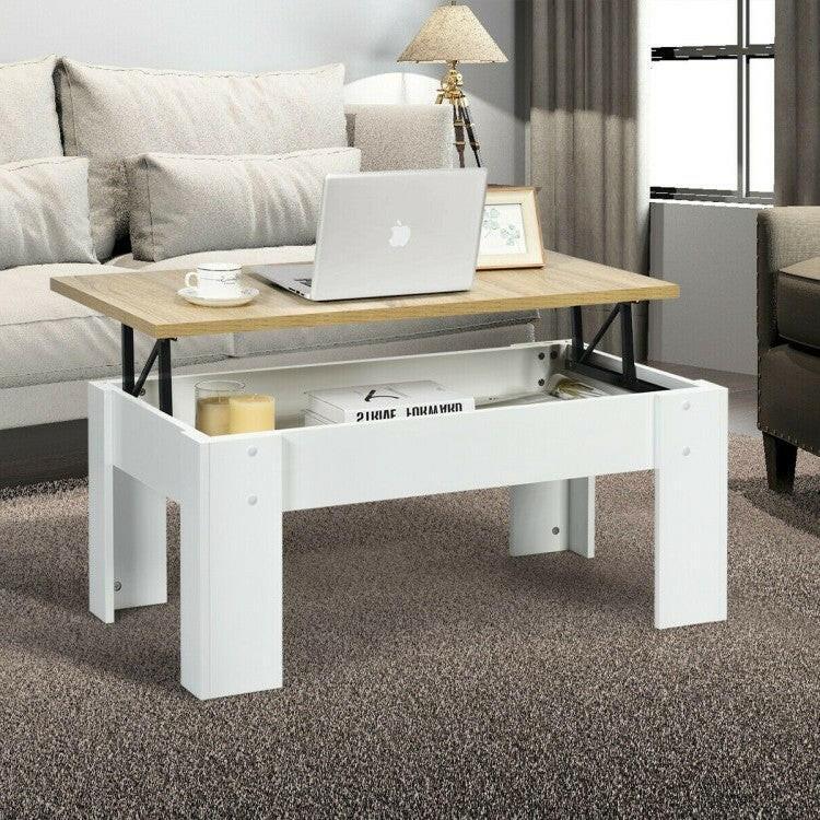 Farmhouse White Lift-Top Multi Purpose Coffee Table Laptop Desk - FurniFindUSA