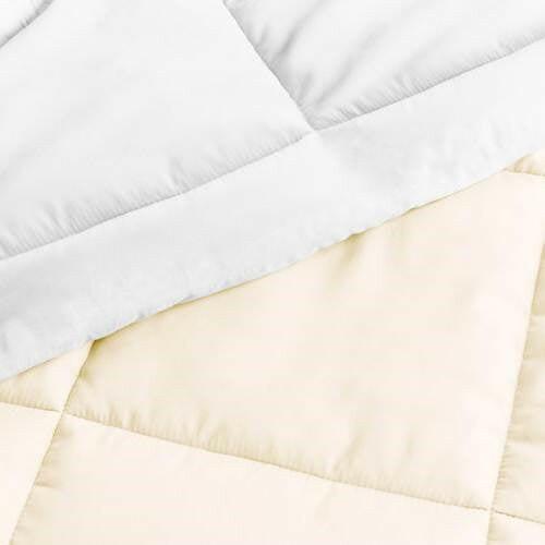 King/Cal King 3-Piece Microfiber Reversible Comforter Set in White and Cream - FurniFindUSA