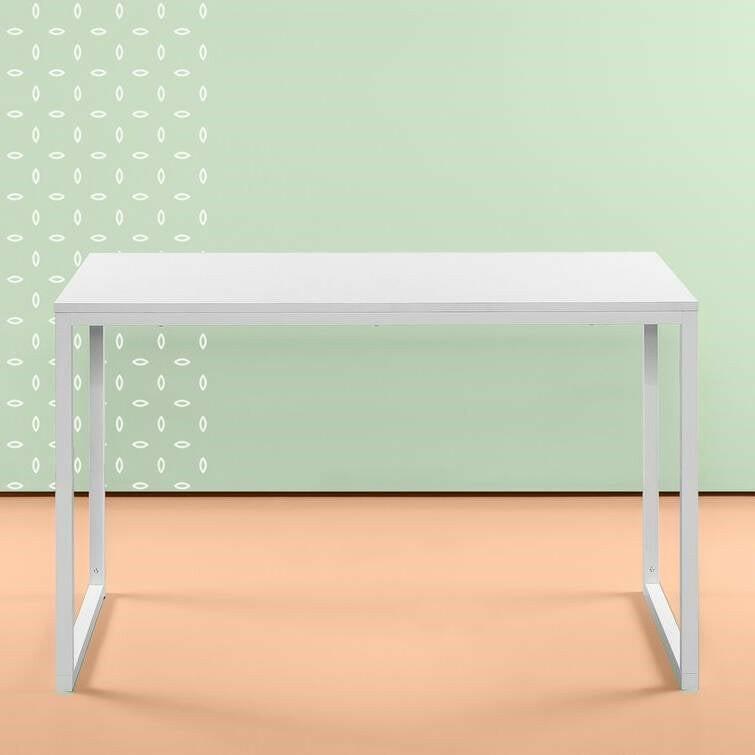 Modern Home Office Desk with White Metal Frame and Wood Top - FurniFindUSA