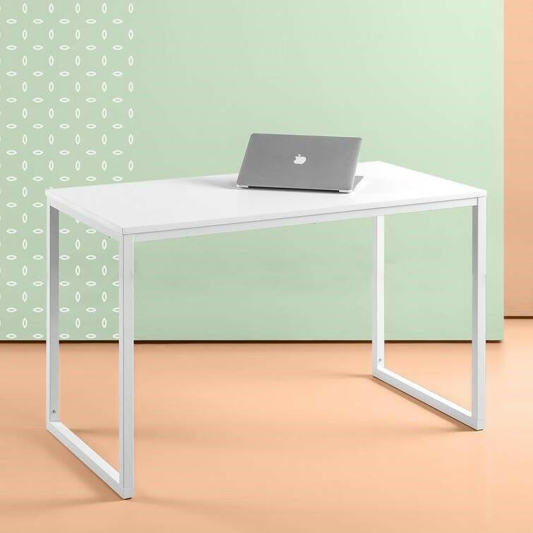 Modern Home Office Desk with White Metal Frame and Wood Top - FurniFindUSA