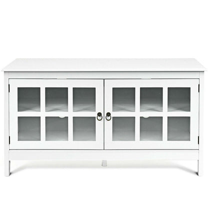 White Wood Entertainment Center TV Stand with Glass Panel Doors - FurniFindUSA