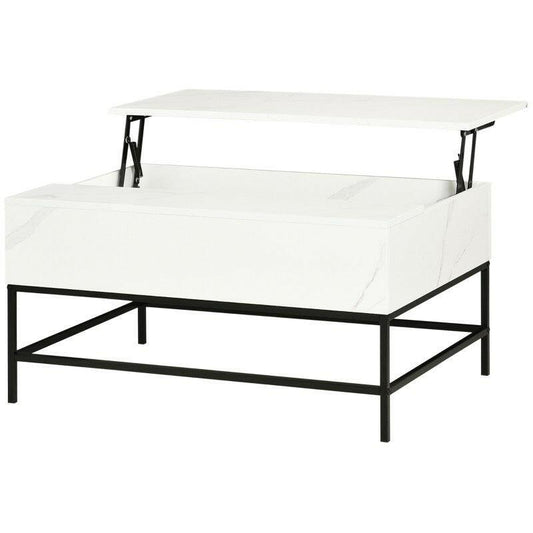 Modern White Lift Top Coffee Table w/ Hidden Storage Black Metal Legs - FurniFindUSA