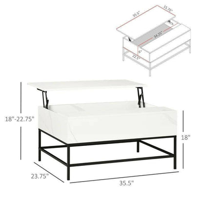 Modern White Lift Top Coffee Table w/ Hidden Storage Black Metal Legs - FurniFindUSA