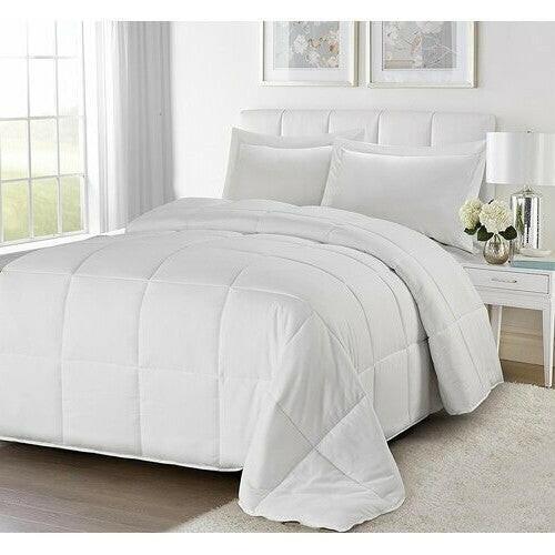 Twin/Twin XL Traditional Microfiber Reversible 3 Piece Comforter Set in White - FurniFindUSA