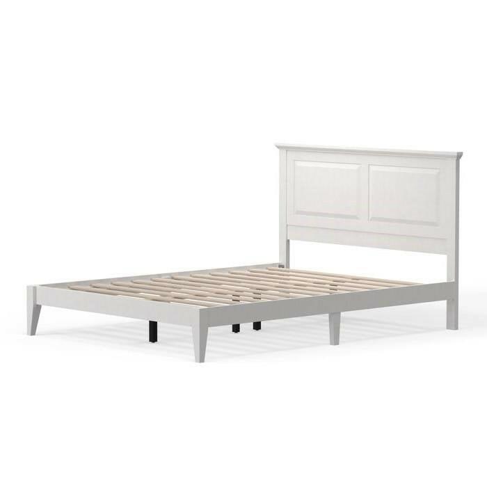 Queen Traditional Solid Oak Wooden Platform Bed Frame with Headboard in White - FurniFindUSA