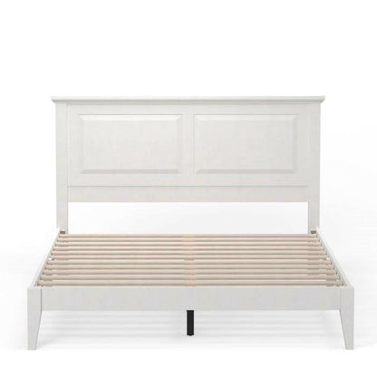 Queen Traditional Solid Oak Wooden Platform Bed Frame with Headboard in White - FurniFindUSA