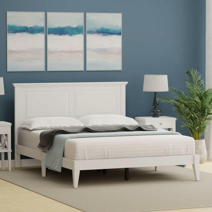 Queen Traditional Solid Oak Wooden Platform Bed Frame with Headboard in White - FurniFindUSA