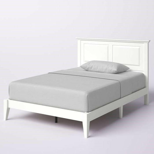 Full Traditional Solid Oak Wooden Platform Bed Frame with Headboard in White - FurniFindUSA