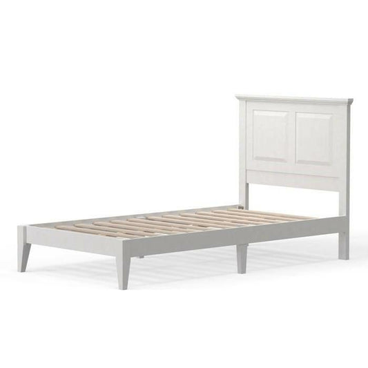 Twin Traditional Solid Oak Wooden Platform Bed Frame with Headboard in White - FurniFindUSA