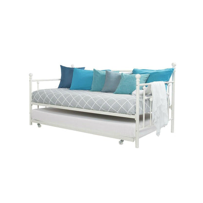 Twin size White Metal DayBed with Roll-out Trundle Bed - FurniFindUSA