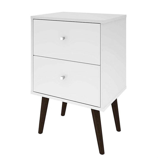 White Modern Mid-Century Style 2-Drawer Side Table Nightstand - FurniFindUSA