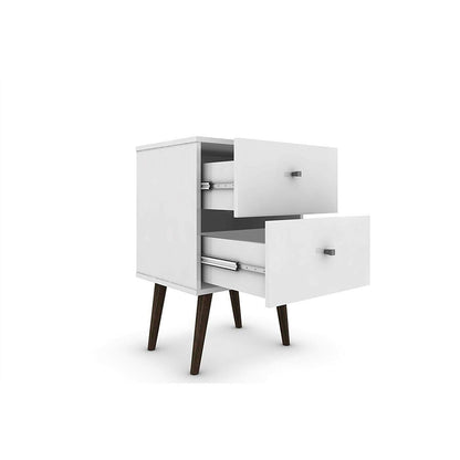 White Modern Mid-Century Style 2-Drawer Side Table Nightstand - FurniFindUSA