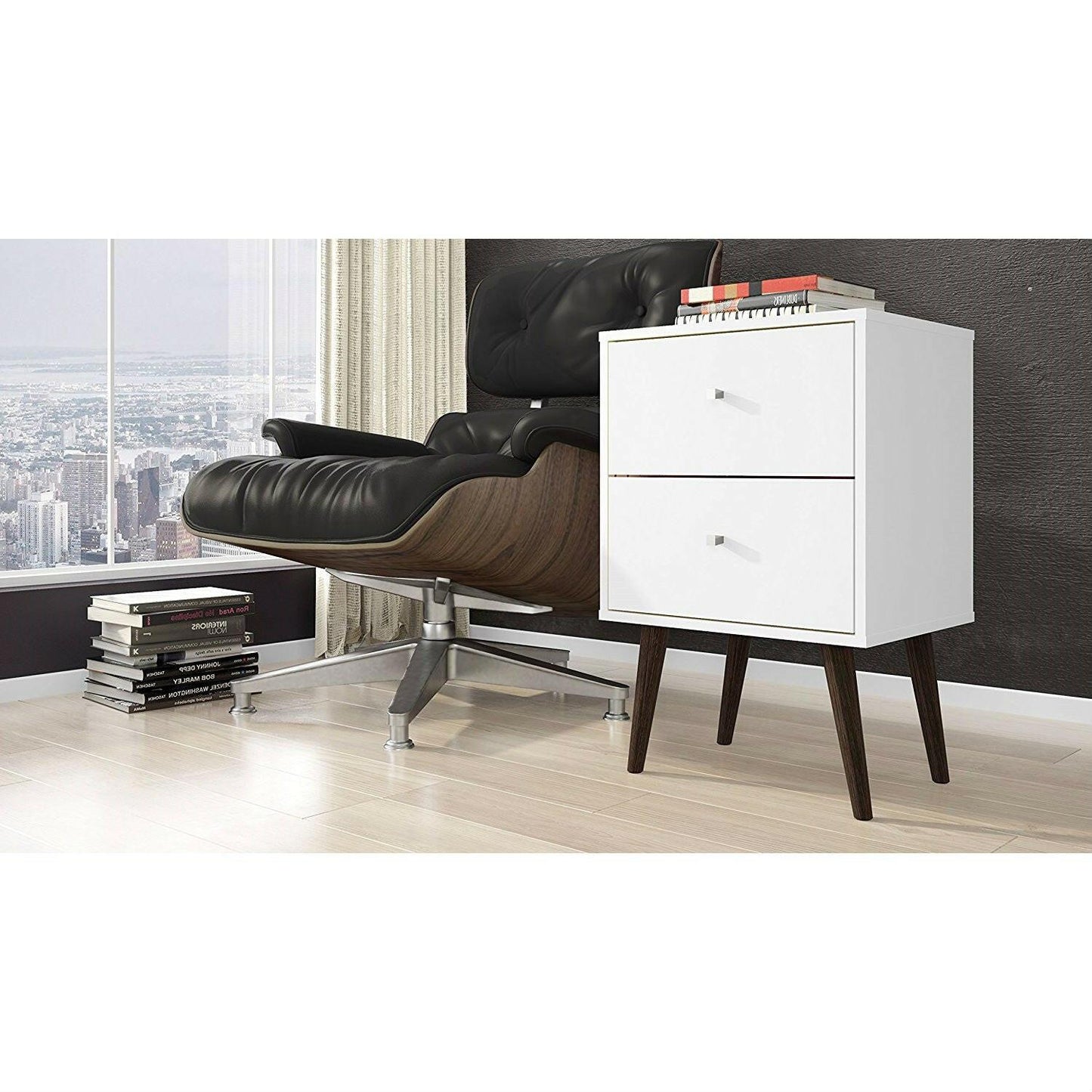 White Modern Mid-Century Style 2-Drawer Side Table Nightstand - FurniFindUSA