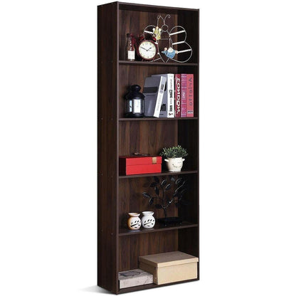 Modern 5-Tier Bookcase Storage Shelf in Brown Walnut Wood Finish - FurniFindUSA