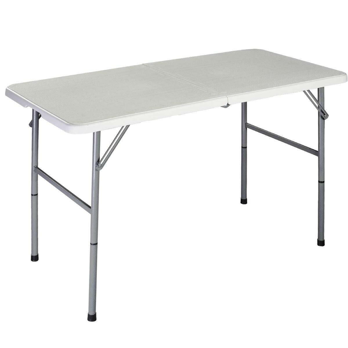 White HDPE Plastic Heavy Duty Indoor Outdoor Folding Table with Steel Frame - FurniFindUSA