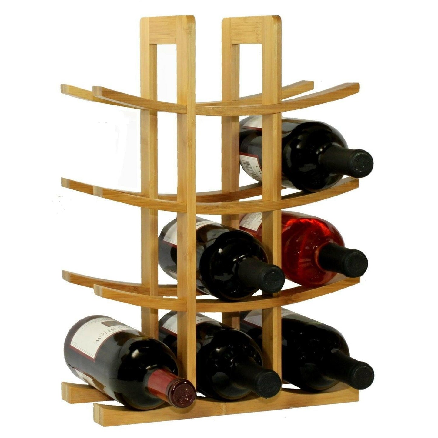 12-Bottle Wine Rack Modern Asian Style in Natural Bamboo - FurniFindUSA