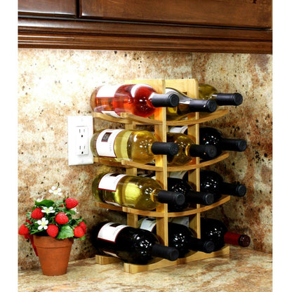 12-Bottle Wine Rack Modern Asian Style in Natural Bamboo - FurniFindUSA