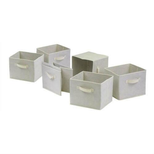 Set of 6 Foldable Fabric Storage Baskets in Beige - FurniFindUSA