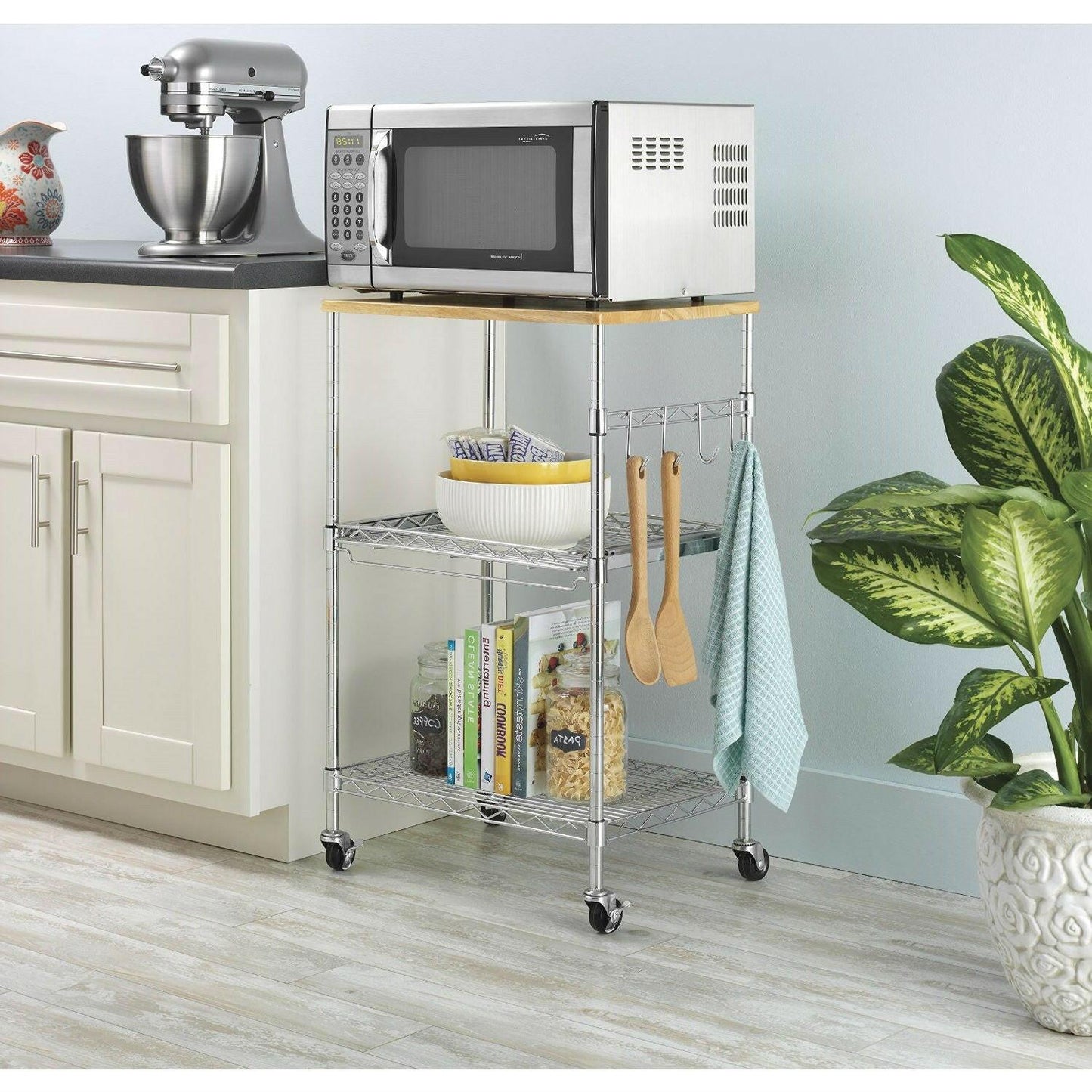 Sturdy Metal Kitchen Microwave Cart with Adjustable Shelves and Locking Wheels - FurniFindUSA