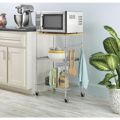 Sturdy Metal Kitchen Microwave Cart with Adjustable Shelves and Locking Wheels - FurniFindUSA