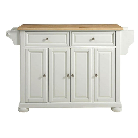 White Kitchen Island Storage Cabinet with Solid Wood Top - FurniFindUSA