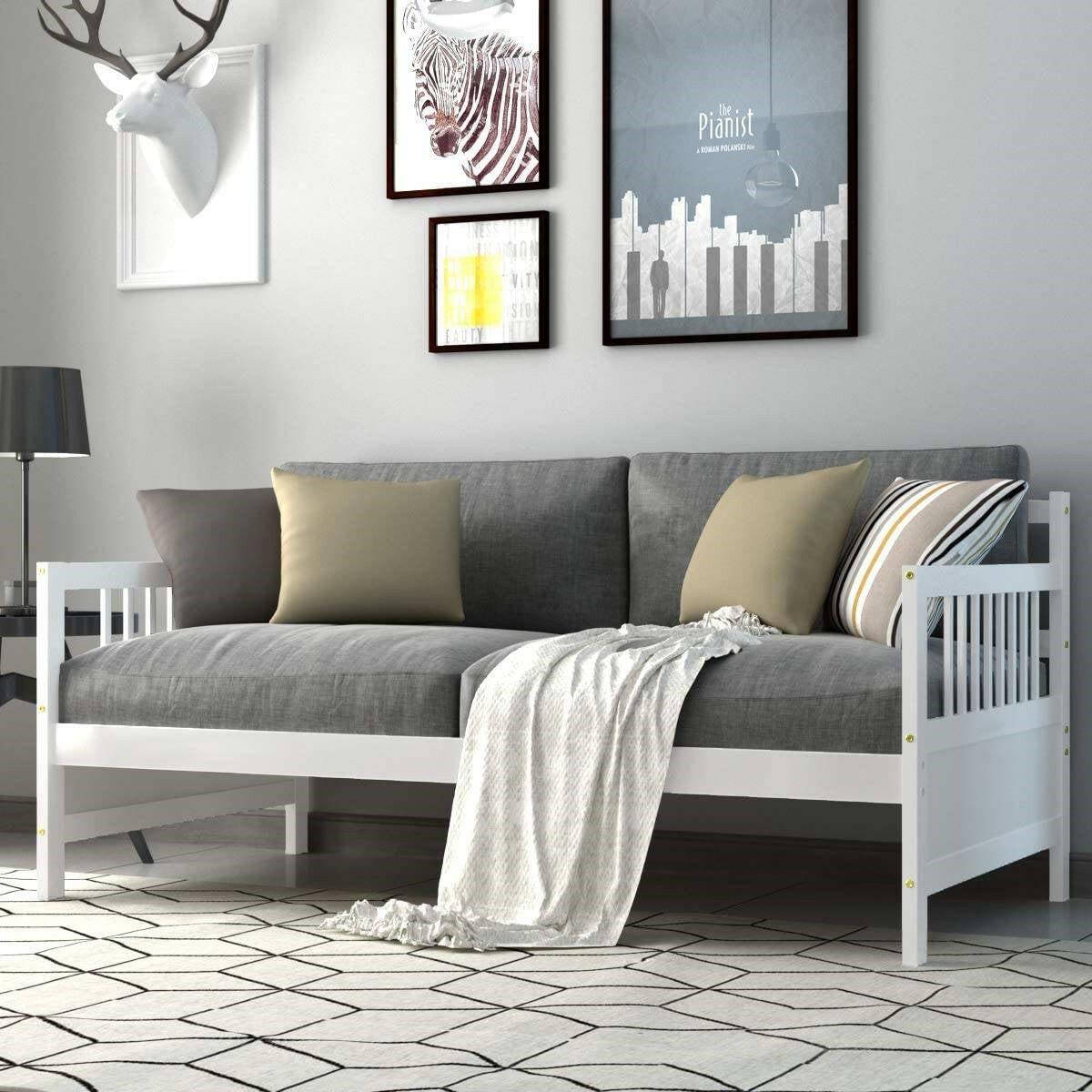 Twin size 2-in-1 Wood Daybed Frame Sofa Bed in White Finish - FurniFindUSA