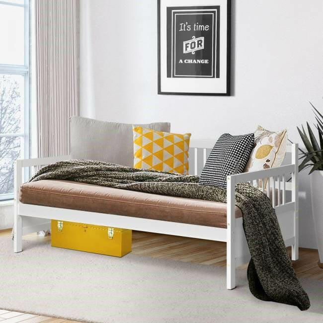 Twin size 2-in-1 Wood Daybed Frame Sofa Bed in White Finish - FurniFindUSA