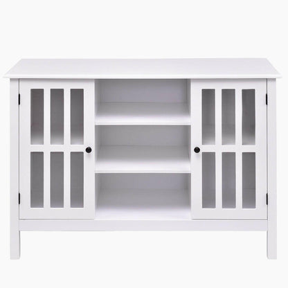 White Wood 43-inch TV Stand with Glass Panel Doors - FurniFindUSA