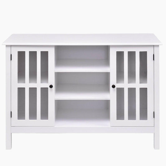 White Wood 43-inch TV Stand with Glass Panel Doors - FurniFindUSA