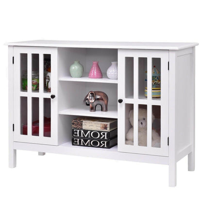White Wood 43-inch TV Stand with Glass Panel Doors - FurniFindUSA