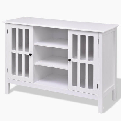 White Wood 43-inch TV Stand with Glass Panel Doors - FurniFindUSA