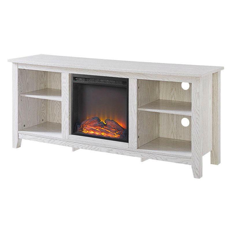 Whitewash 58-inch TV Stand Electric Fireplace Space Heater - FurniFindUSA