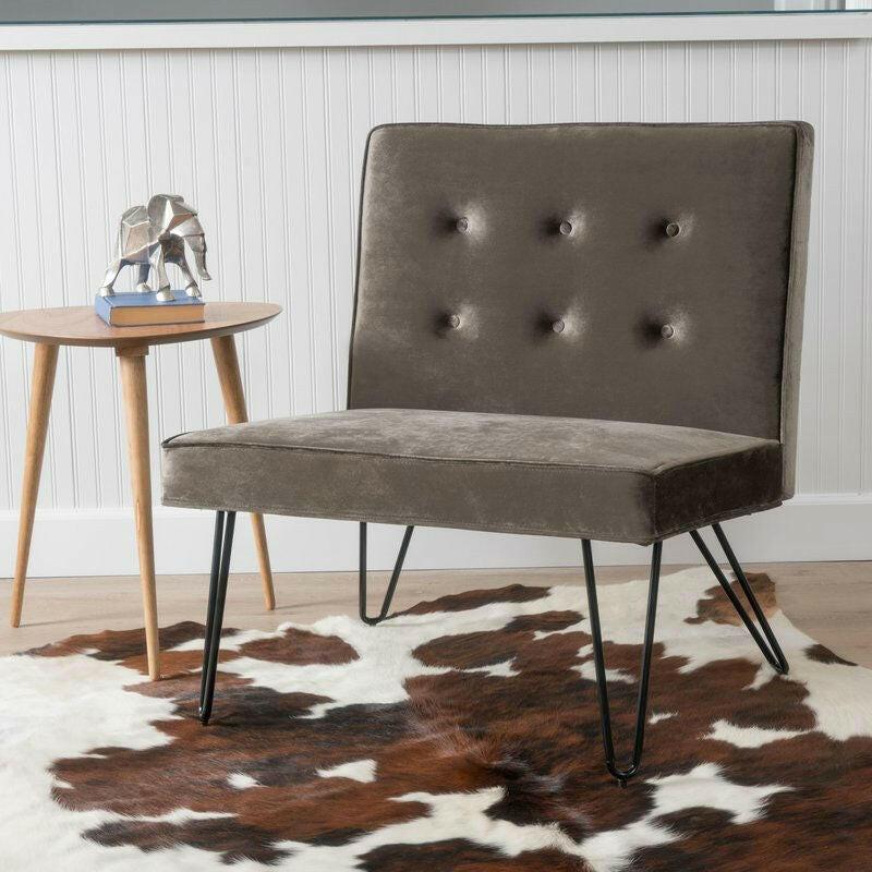 Gray Velvety Soft Upholstered Polyester Accent Chair Black Metal Legs - FurniFindUSA