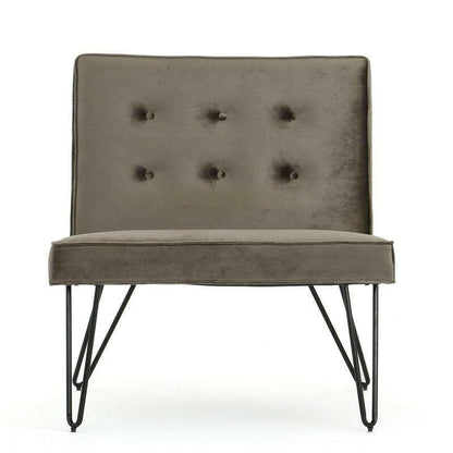 Gray Velvety Soft Upholstered Polyester Accent Chair Black Metal Legs - FurniFindUSA