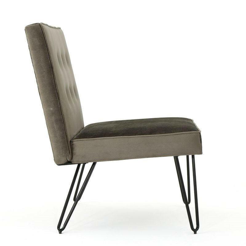 Gray Velvety Soft Upholstered Polyester Accent Chair Black Metal Legs - FurniFindUSA