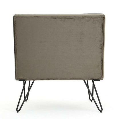 Gray Velvety Soft Upholstered Polyester Accent Chair Black Metal Legs - FurniFindUSA