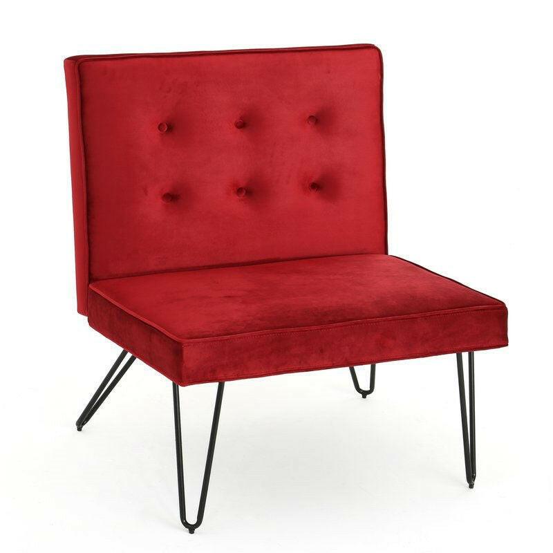 Red Velvety Soft Upholstered Polyester Accent Chair Black Metal Legs - FurniFindUSA