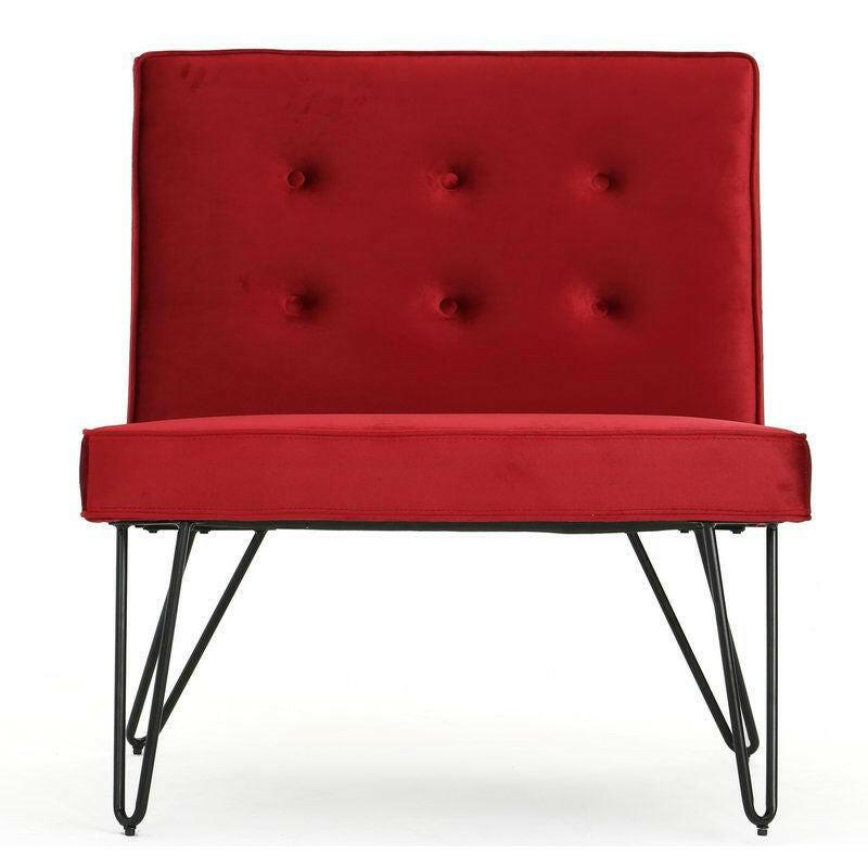 Red Velvety Soft Upholstered Polyester Accent Chair Black Metal Legs - FurniFindUSA