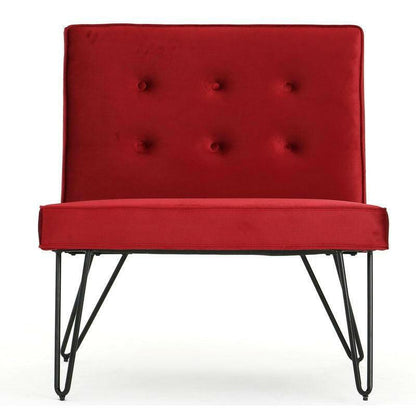 Red Velvety Soft Upholstered Polyester Accent Chair Black Metal Legs - FurniFindUSA