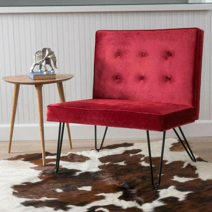 Red Velvety Soft Upholstered Polyester Accent Chair Black Metal Legs - FurniFindUSA