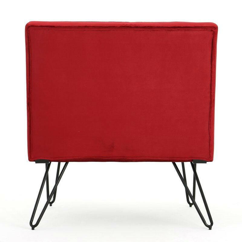 Red Velvety Soft Upholstered Polyester Accent Chair Black Metal Legs - FurniFindUSA