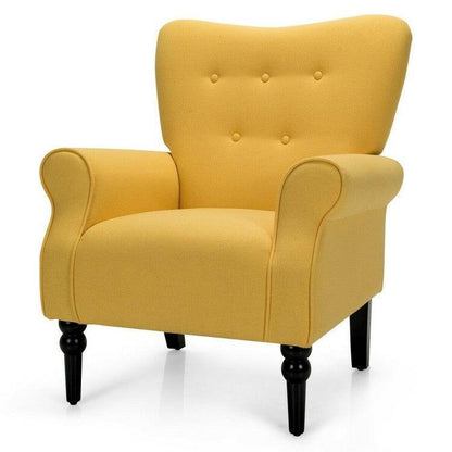 Yellow Retro Tufted Polyester Accent Chair with Stylish Espresso Wood Legs - FurniFindUSA