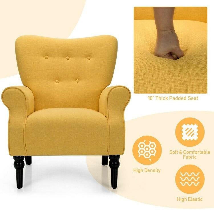 Yellow Retro Tufted Polyester Accent Chair with Stylish Espresso Wood Legs - FurniFindUSA