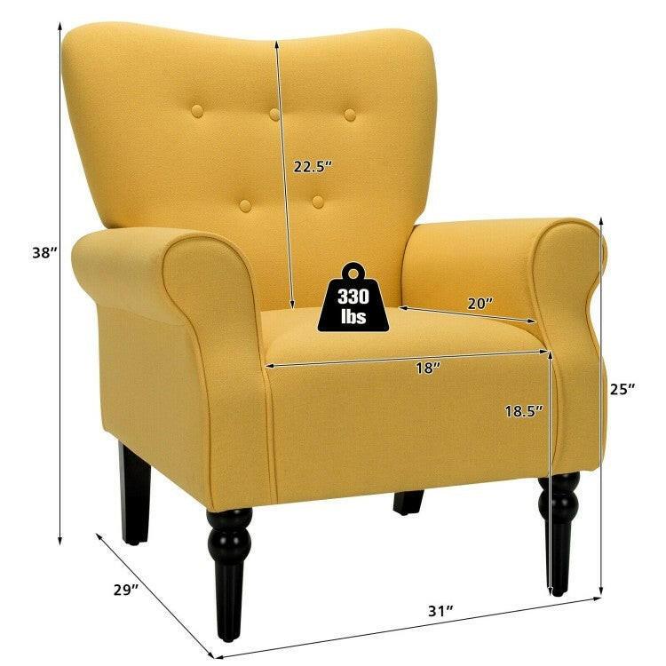 Yellow Retro Tufted Polyester Accent Chair with Stylish Espresso Wood Legs - FurniFindUSA