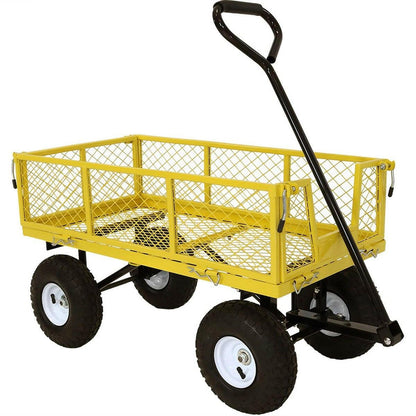 Heavy Duty Yellow Wheelbarrow Steel Log Garden Cart - FurniFindUSA