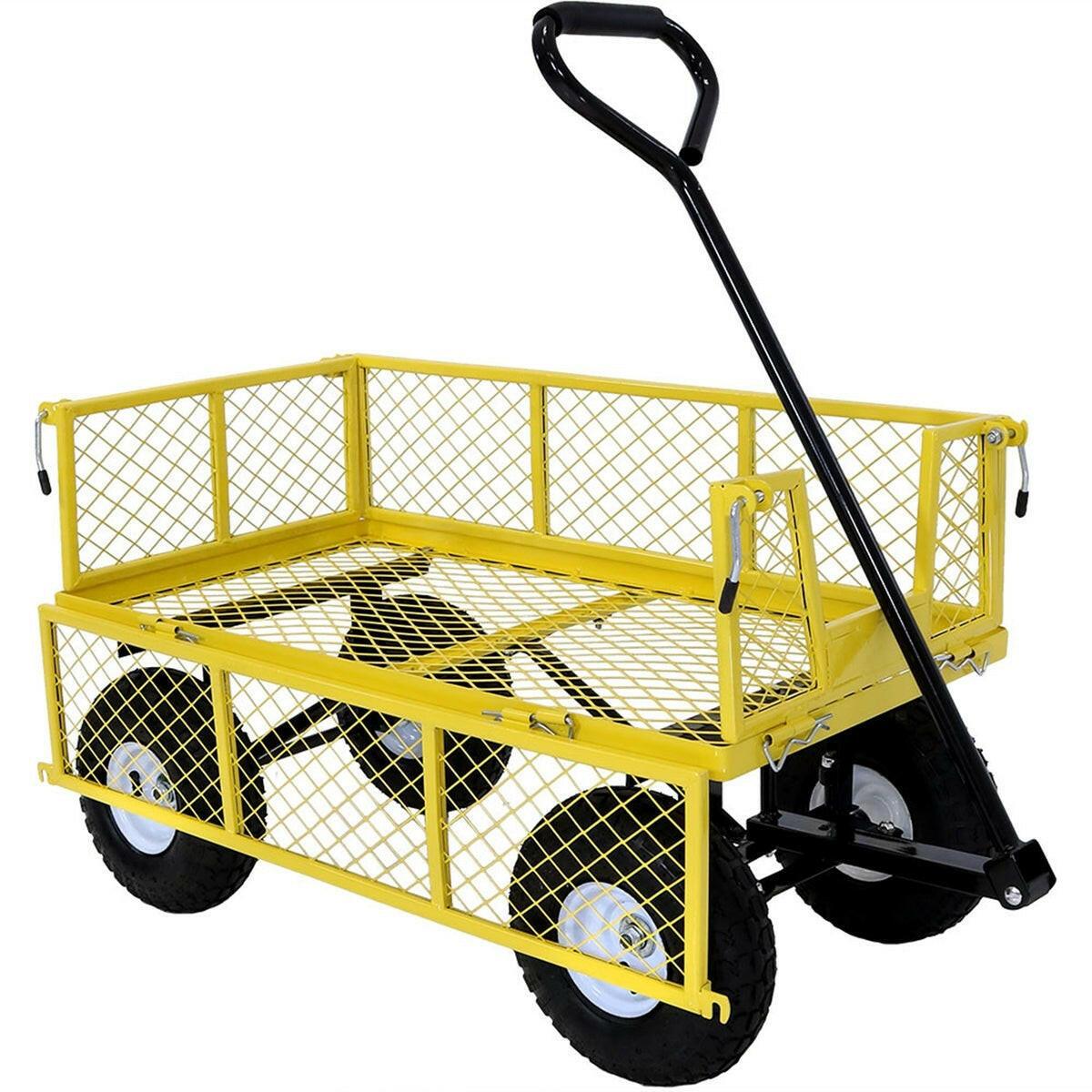 Heavy Duty Yellow Wheelbarrow Steel Log Garden Cart - FurniFindUSA