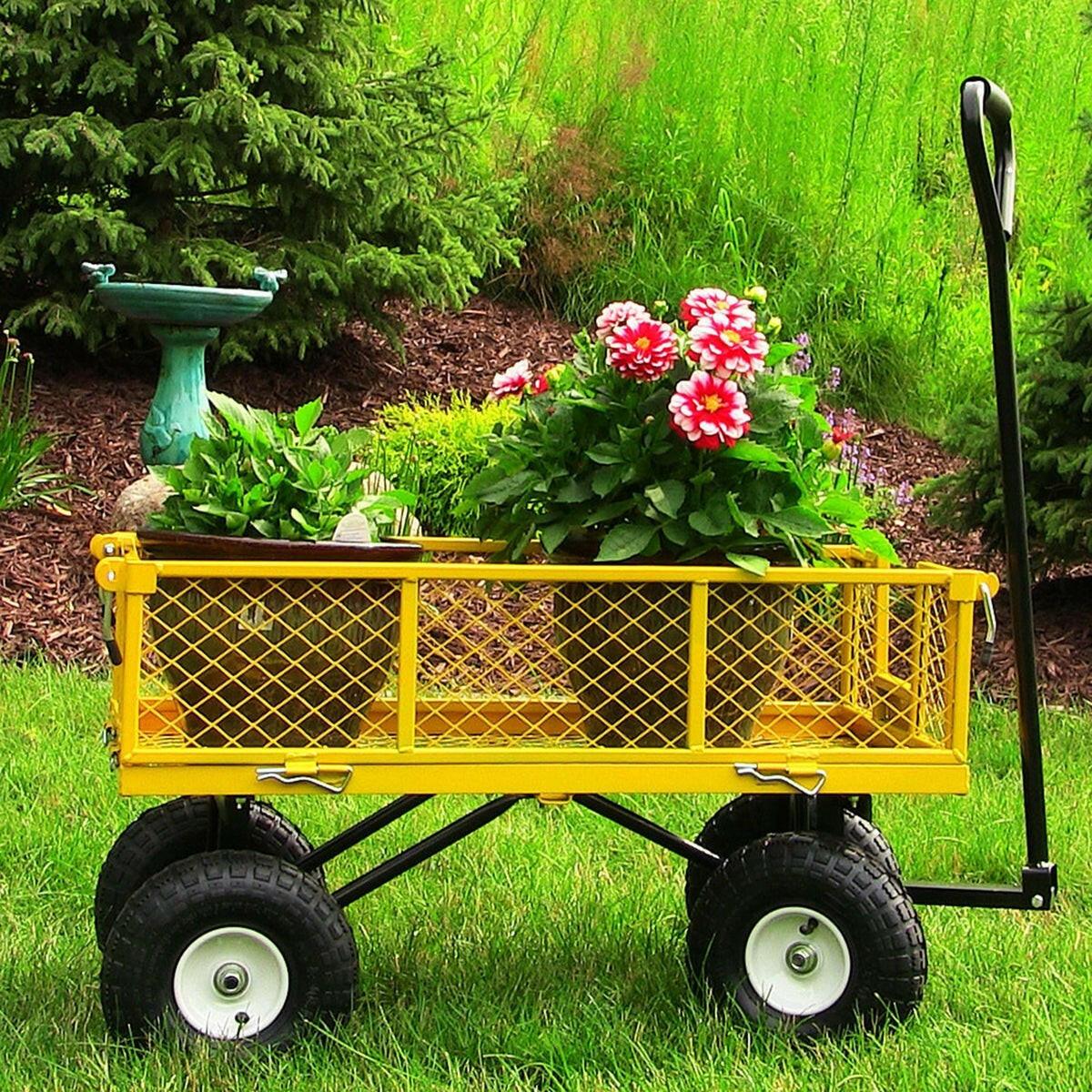 Heavy Duty Yellow Wheelbarrow Steel Log Garden Cart - FurniFindUSA