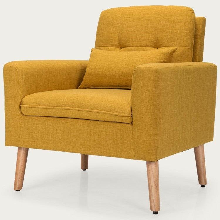 Yellow Linen Mid-Century Modern Living Room Accent Chair with Pillow - FurniFindUSA
