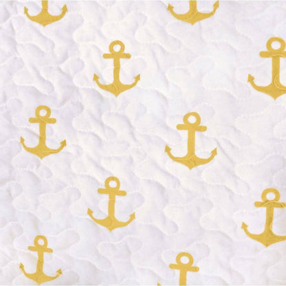 Twin 2 Piece Nautical Striped Anchors Reversible Microfiber Quilt Set Yellow - FurniFindUSA